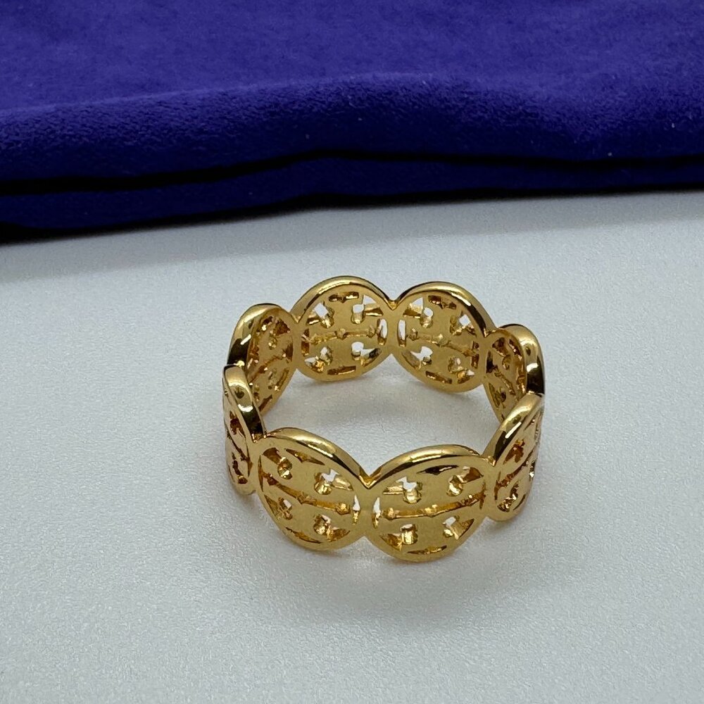 Tory Burch Logo Bungle Ring Size 7 gold